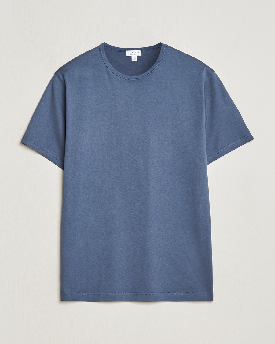 Homme | | Sunspel | Crew Neck Q82 Cotton T-Shirt Slate Blue