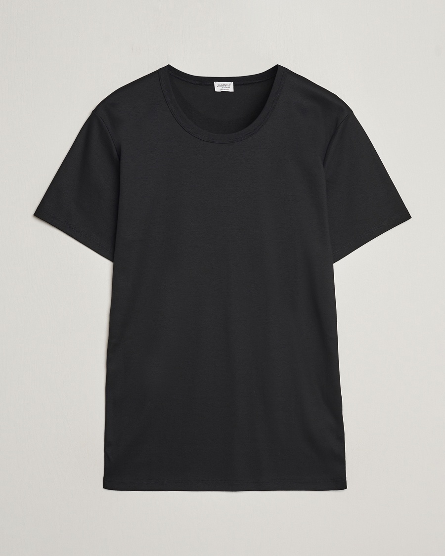 Homme | T-shirts À Manches Courtes | Zimmerli of Switzerland | Mercerized Cotton Crew Neck T-Shirt Black