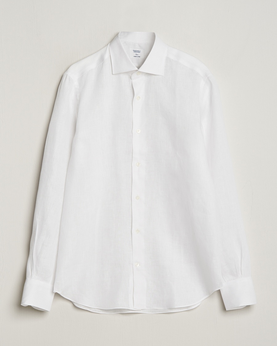 Mazzarelli Soft Linen Cut Away Shirt White – Wit
