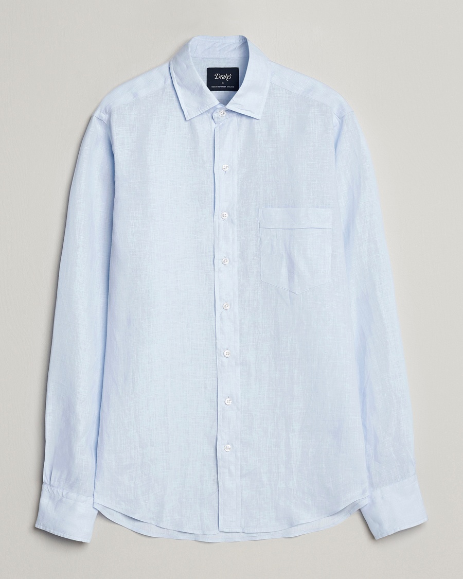 Drake's Linen Summer Shirt Sky Blue – Blauw