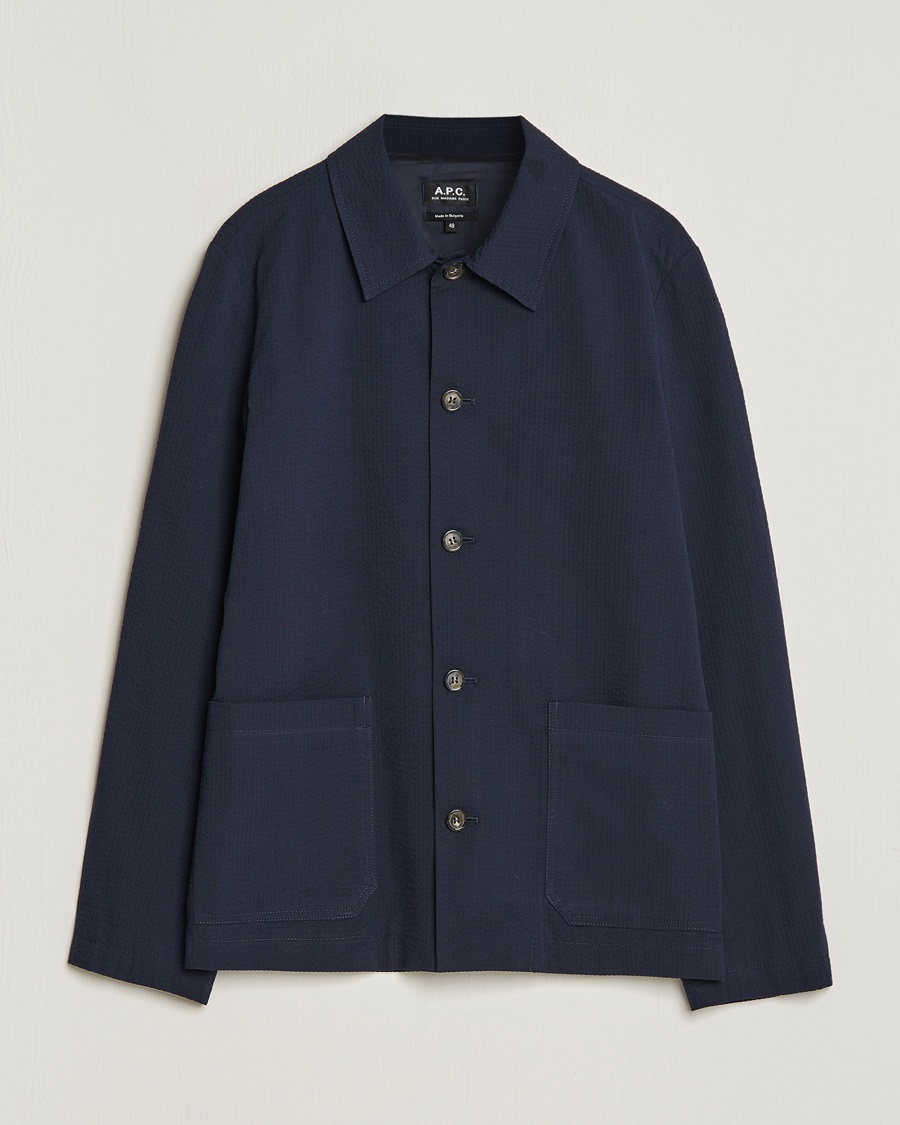 A.P.C. Brest Seersucker Overshirt Dark Navy – Blauw
