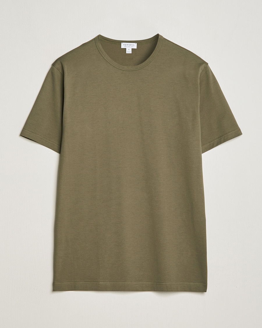 Homme | | Sunspel | Crew Neck Q82 Cotton T-Shirt Khaki