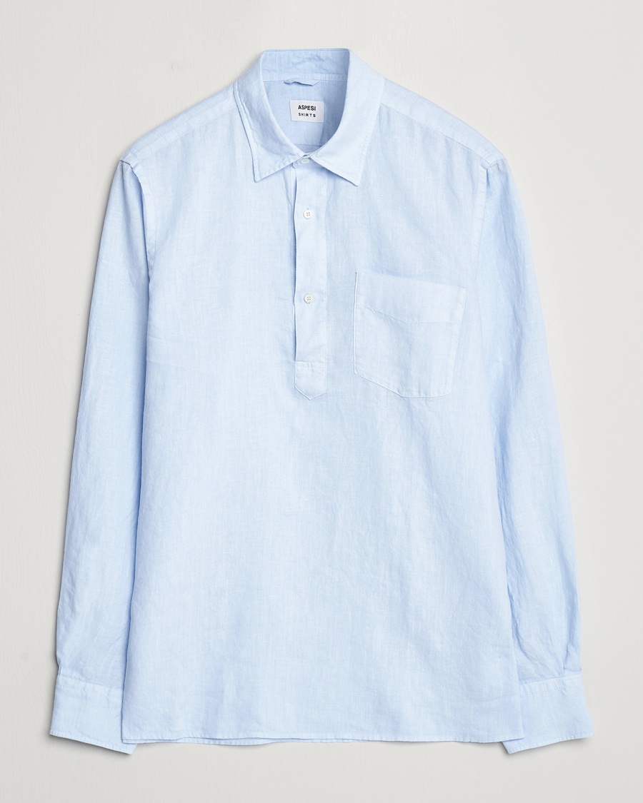 Aspesi Linen Popover Shirt Light Blue – Blauw
