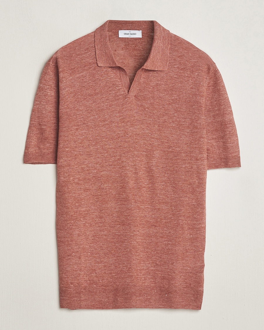 Gran Sasso Knitted Linen Polo Rust Melange – Bruin