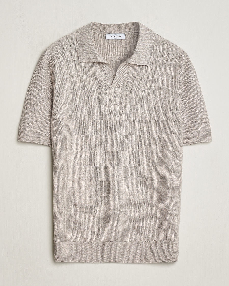 Heren | Italian Department | Gran Sasso | Linen/Cotton Open Collar Polo Beige Melange