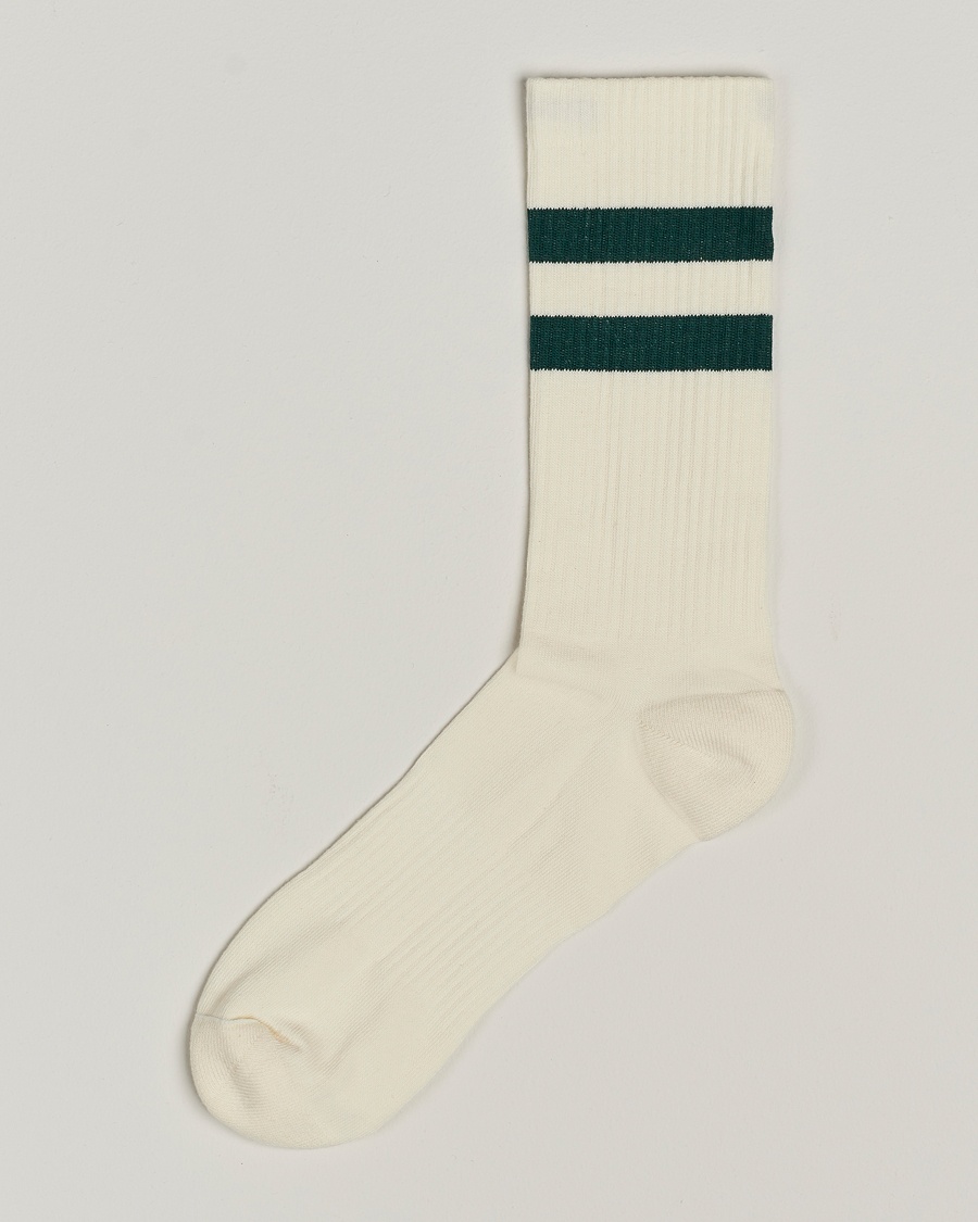 Sweyd Two Stripe Cotton Socks White/Green – Wit