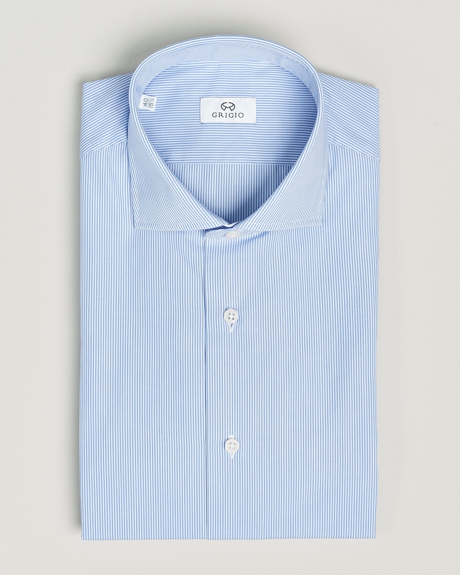 Homme | | Grigio | Cotton Poplin Dress Shirt Light Blue Stripe