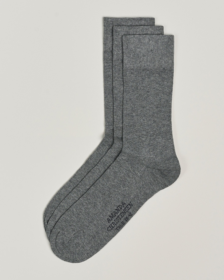 Amanda Christensen 3-Pack True Cotton Socks Grey Melange – Gris
