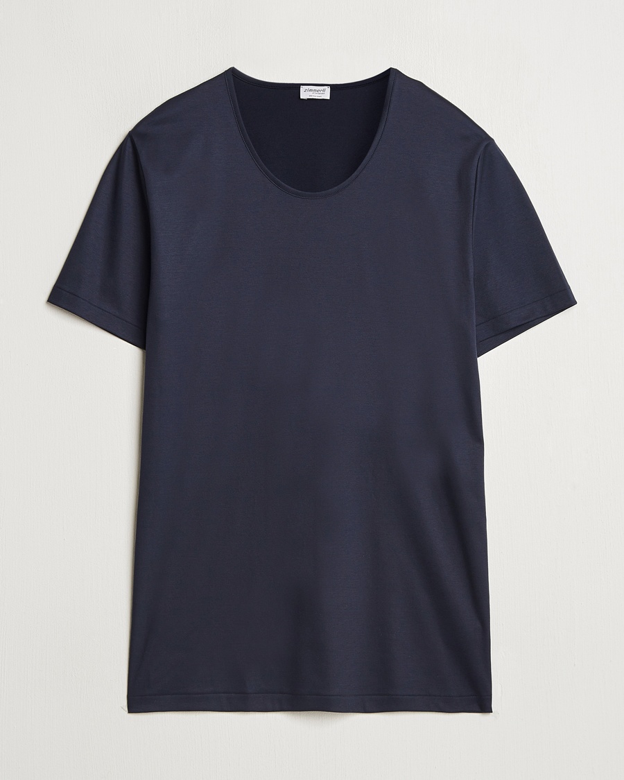 Zimmerli of Switzerland Sea Island Cotton Crew Neck T-shirt Navy – Blauw