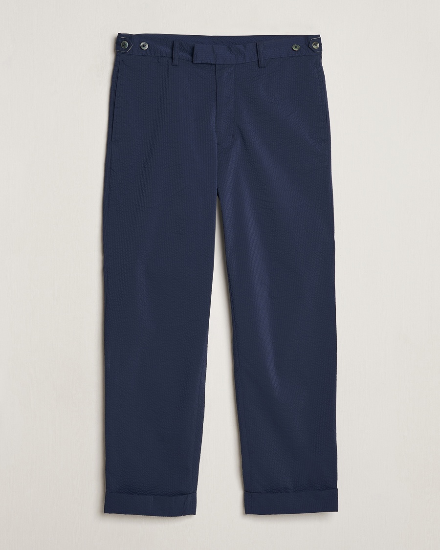 BEAMS PLUS Seersucker Ivy Trousers Navy – Blauw