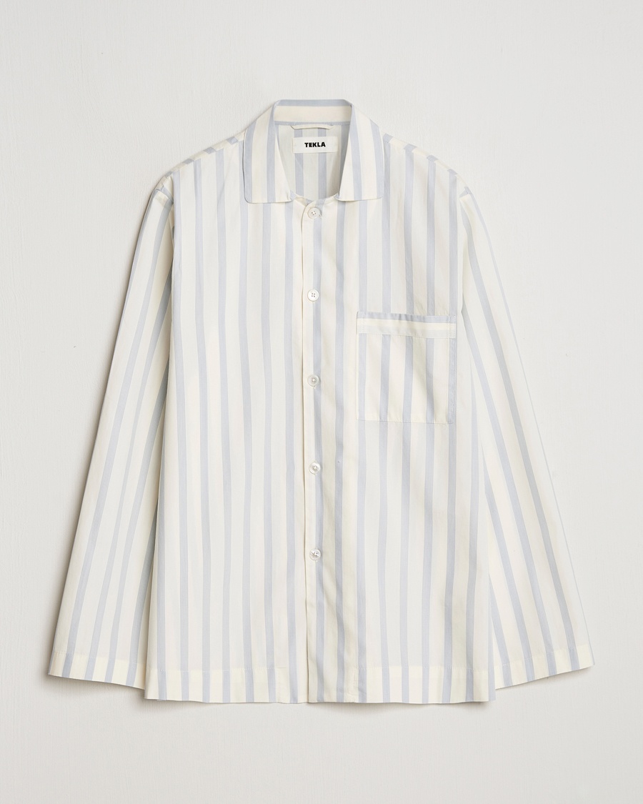 Tekla Poplin Pyjama Shirt Needle Stripes – Blanc
