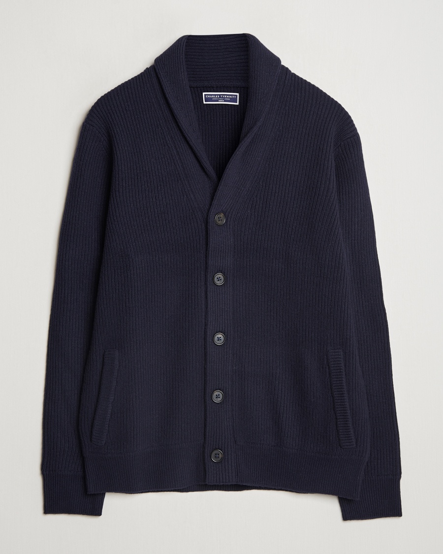 Charles Tyrwhitt Chunky Merino Shawl Neck Cardigan Navy – Bleu