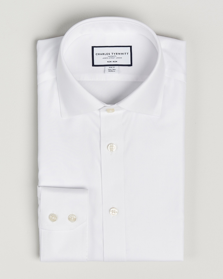 Charles Tyrwhitt Slim Fit Non Iron Cotton Twill Shirt White – Blanc