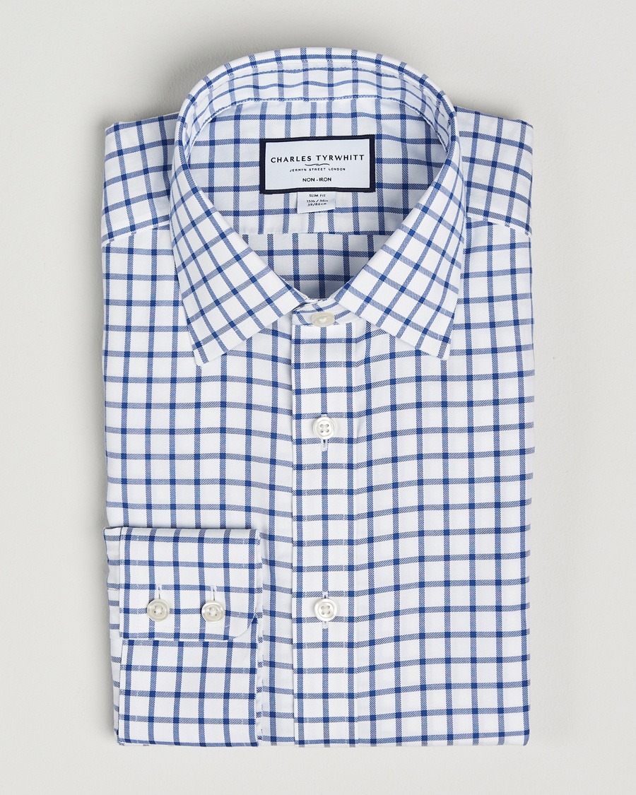 Charles Tyrwhitt Slim Fit Non Iron Grid Check Shirt Royal Blue – Blauw