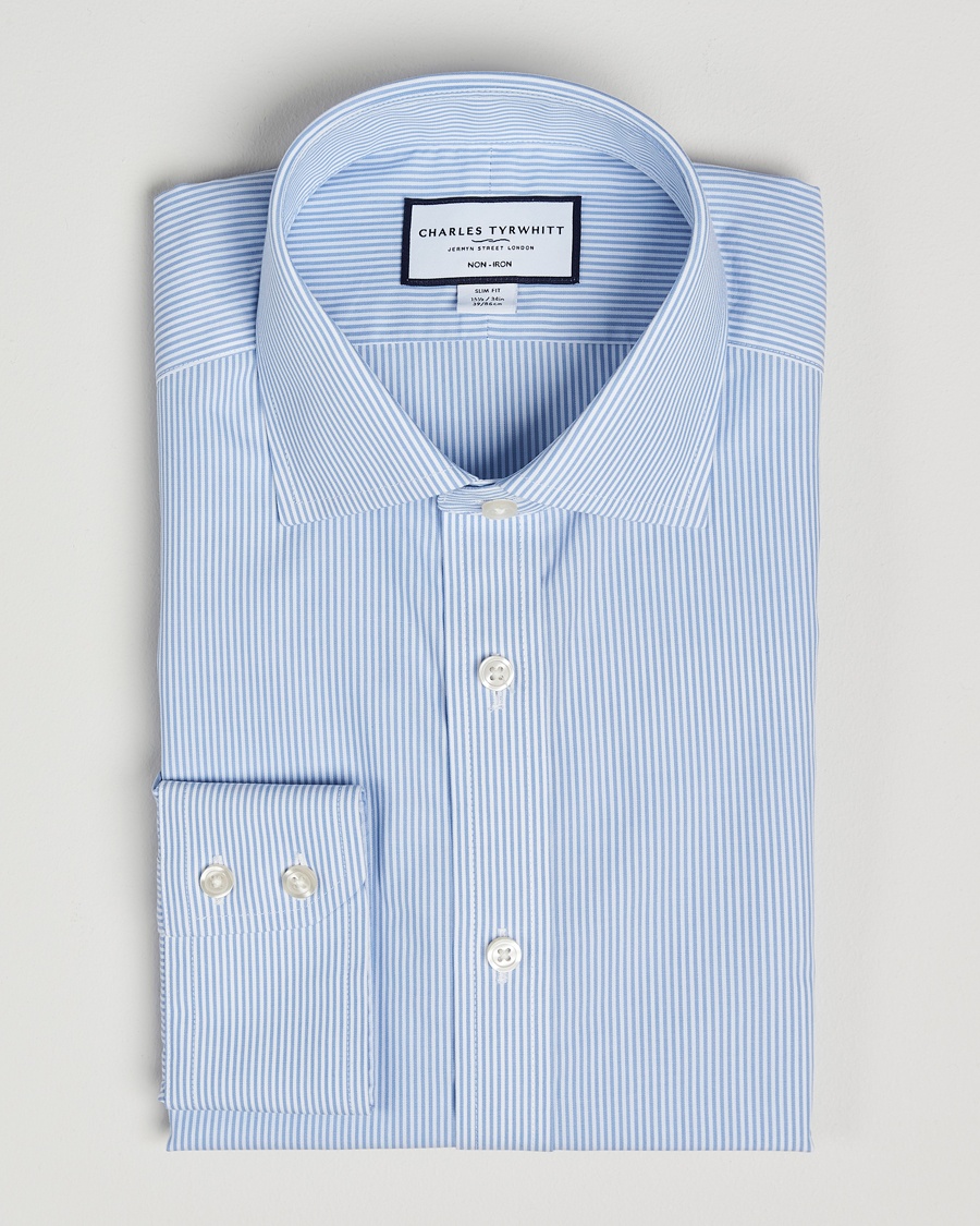 Charles Tyrwhitt Slim Fit Non Iron Bengal Stripe Poplin Shirt Sky Blue – Bleu