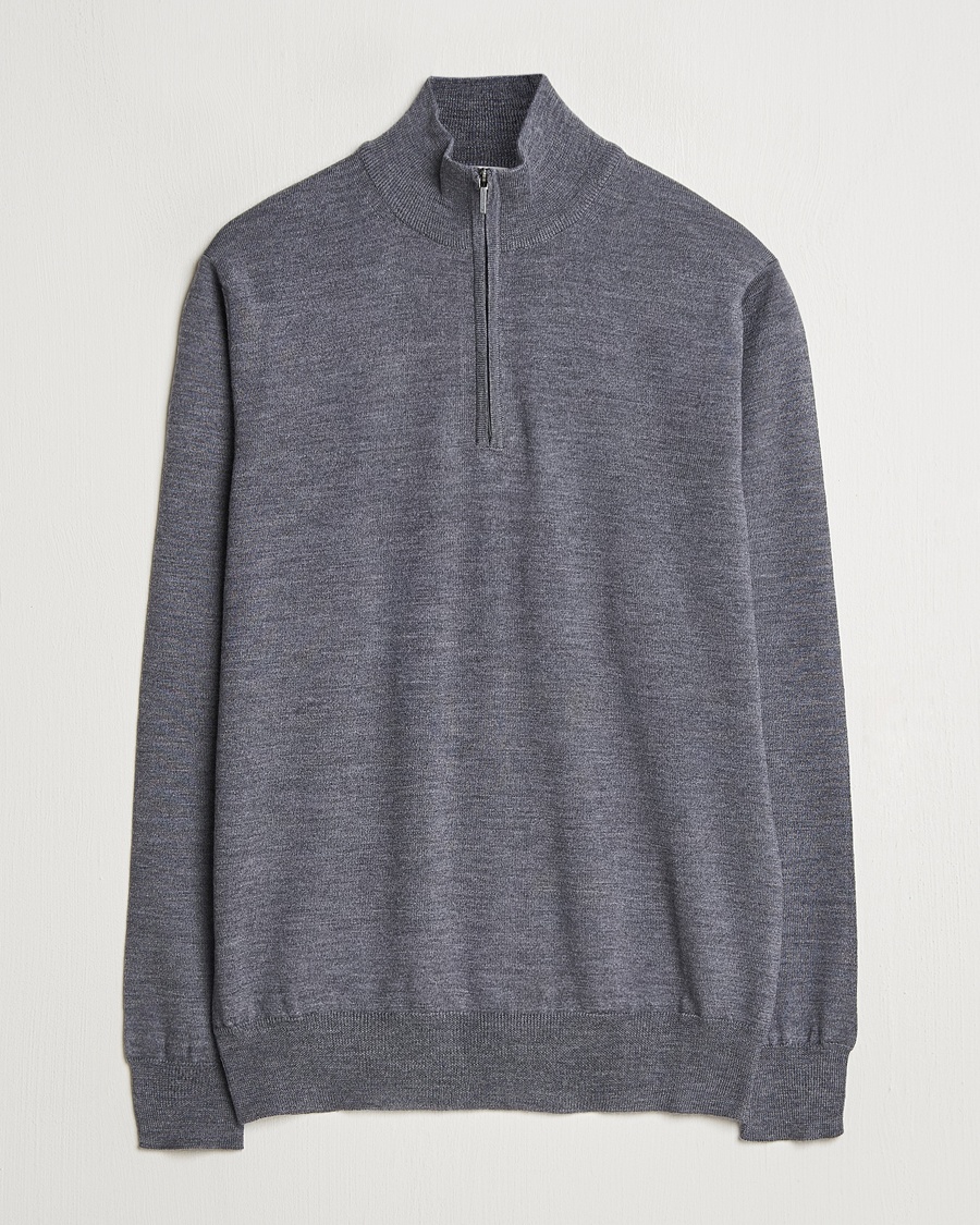Morgano Extra Fine Merino Wool Half-Zip Mid Grey – Gris