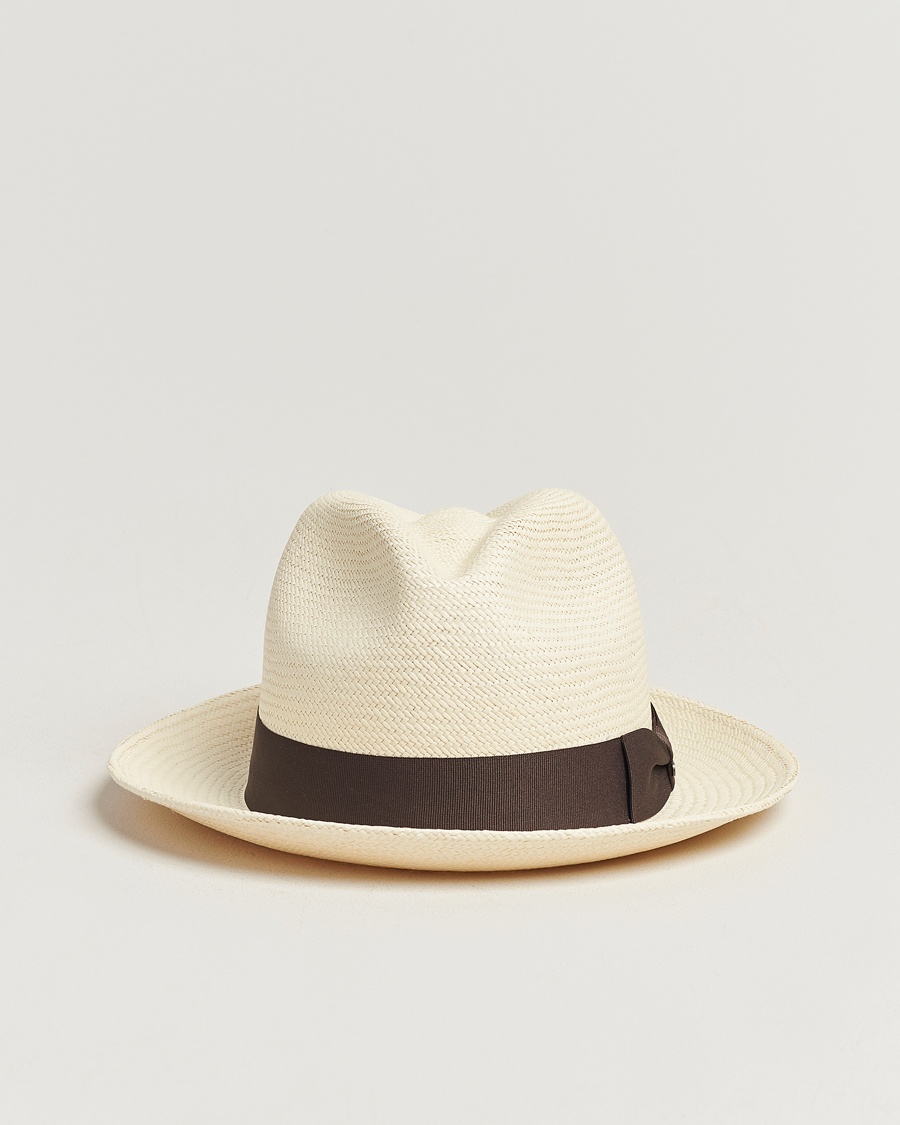 Homme | | Wigéns | Trilby Panama Hat White/Dark Brown