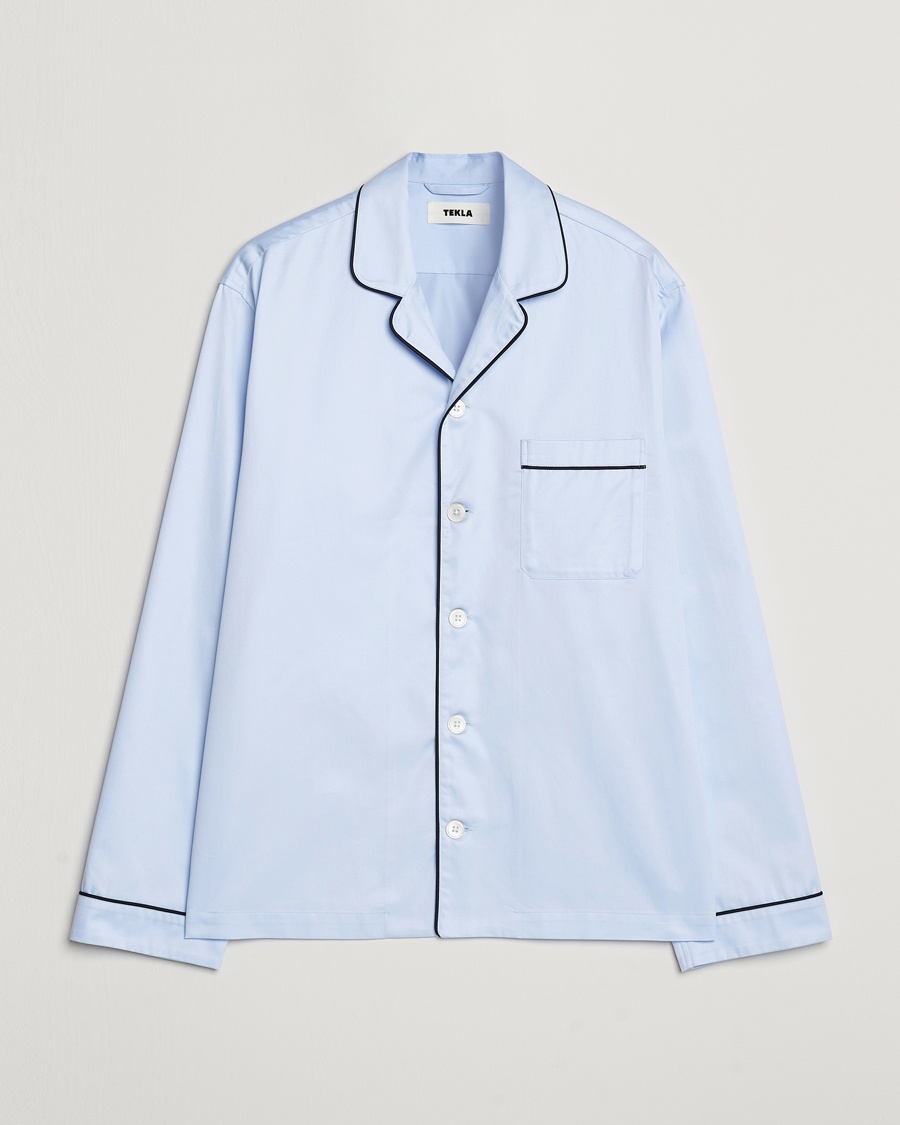 Tekla Sateen Pyjama Shirt Bellhop Blue – Bleu