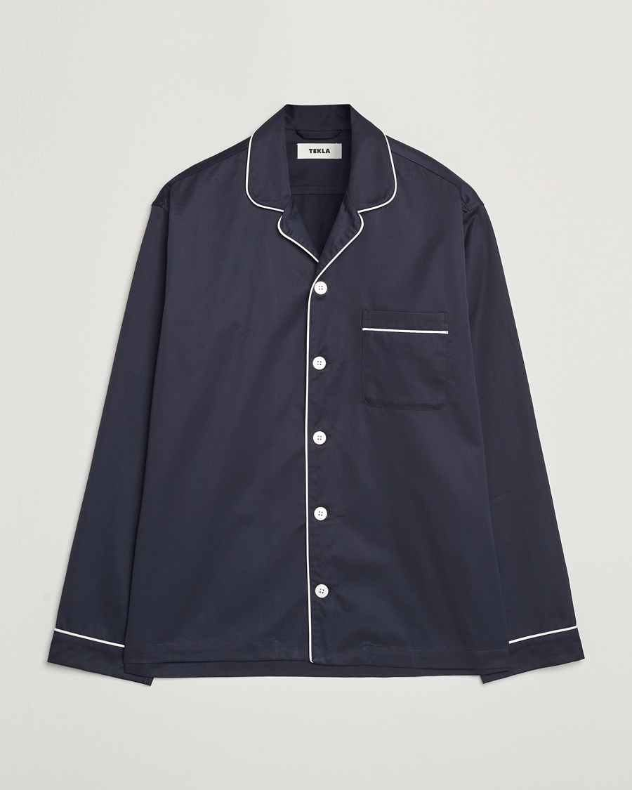 Tekla Sateen Pyjama Shirt Chelsea Navy – Bleu