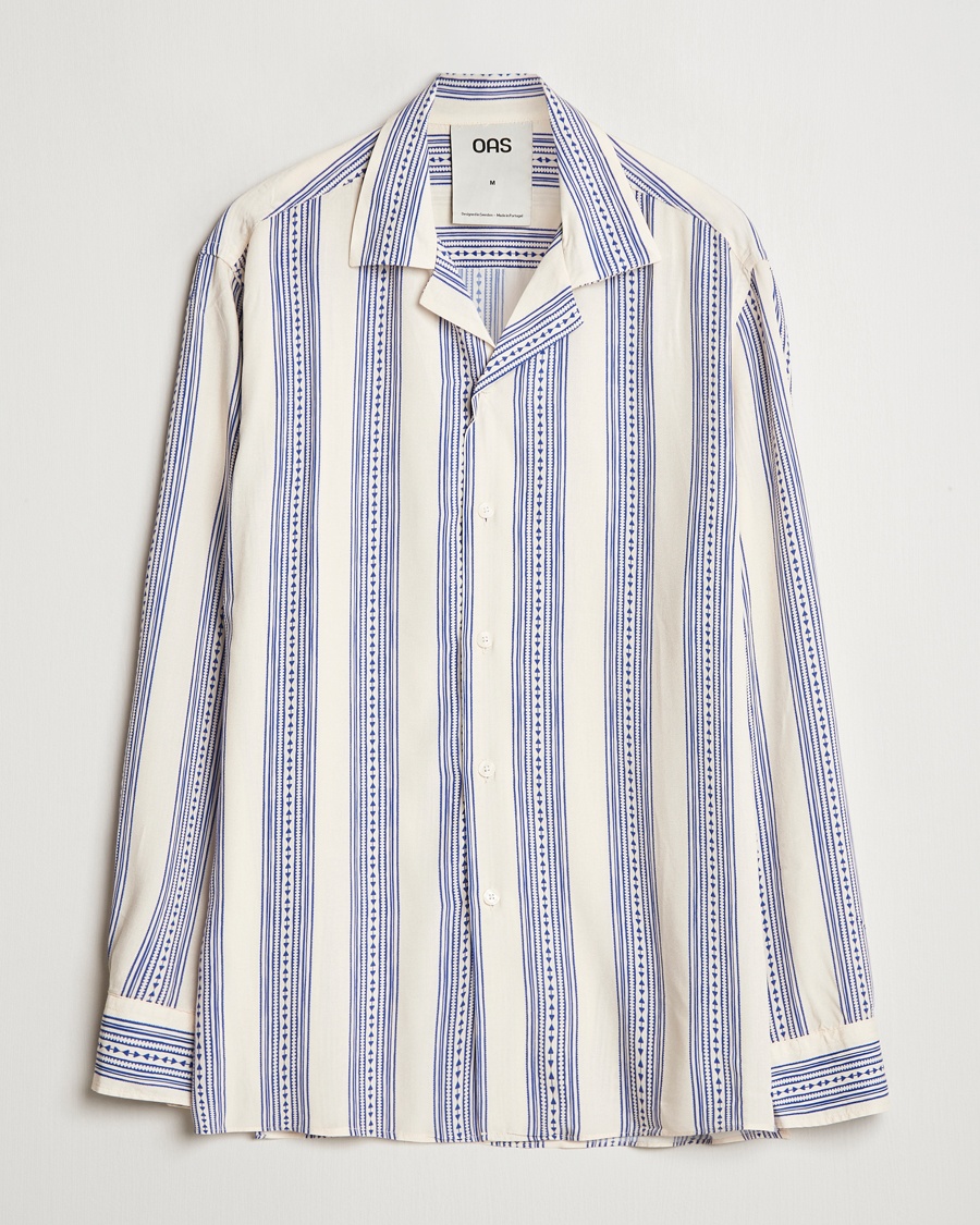 Homme | Chemises Décontractées | OAS | Havana Long Sleeve Viscose Shirt Blue/White