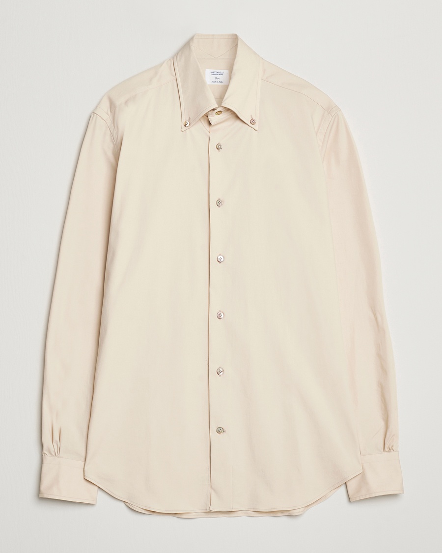 Heren | Sale | Mazzarelli | Soft Garment Dyed Button Down Shirt Beige