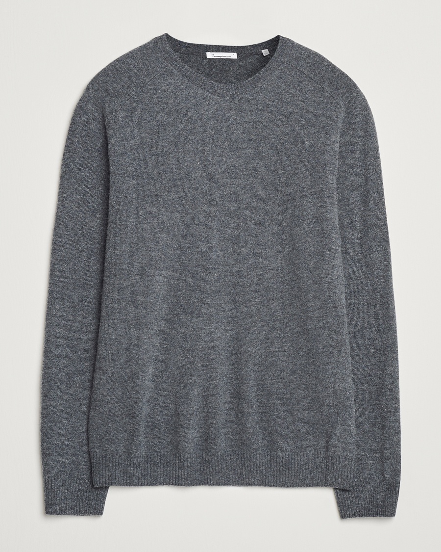 KnowledgeCotton Apparel Lambswool Roundneck Dark Grey – Grijs