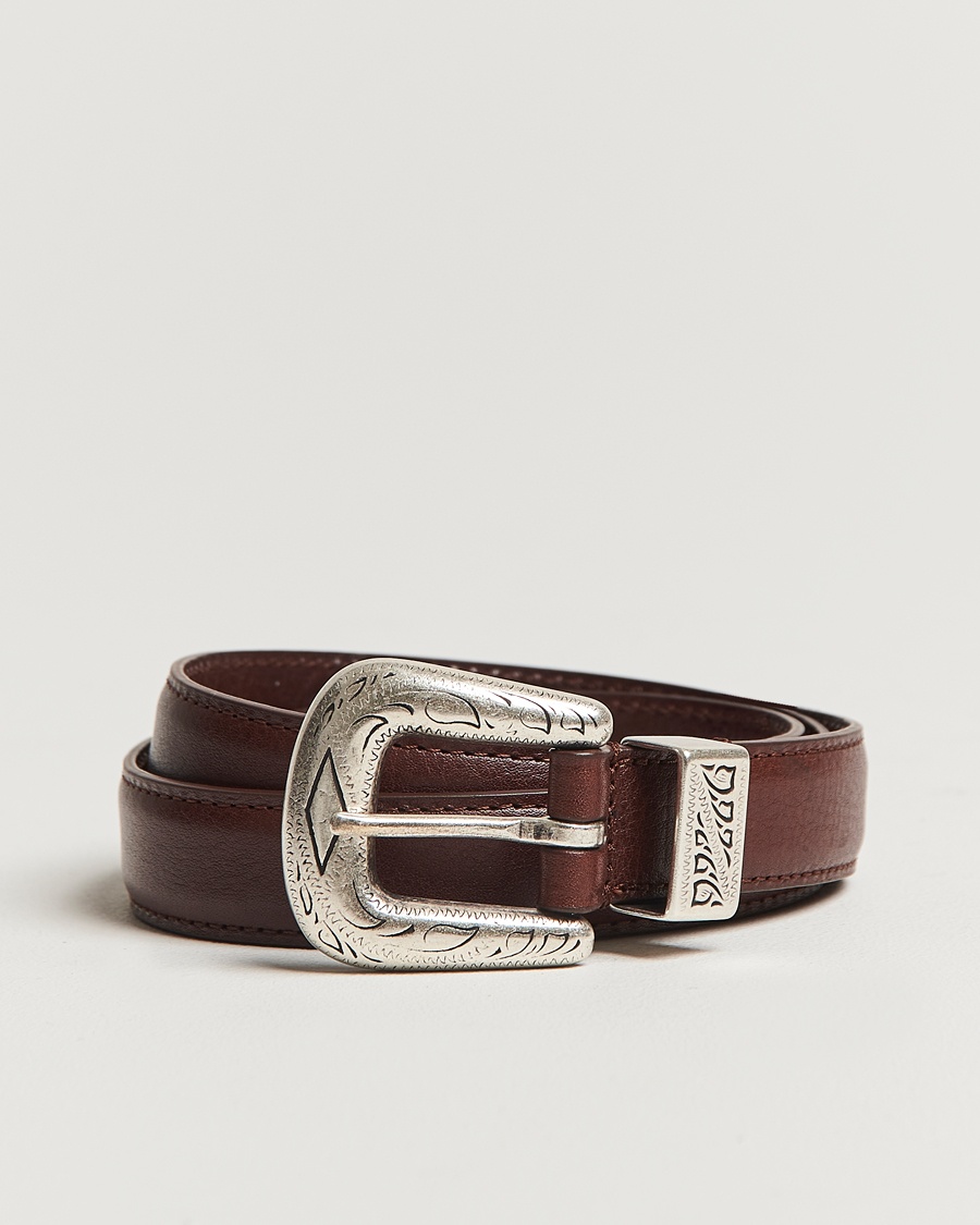 Homme | Bientôt En Stock | Anderson's | Grained Western Leather Belt 2,5 cm Brown