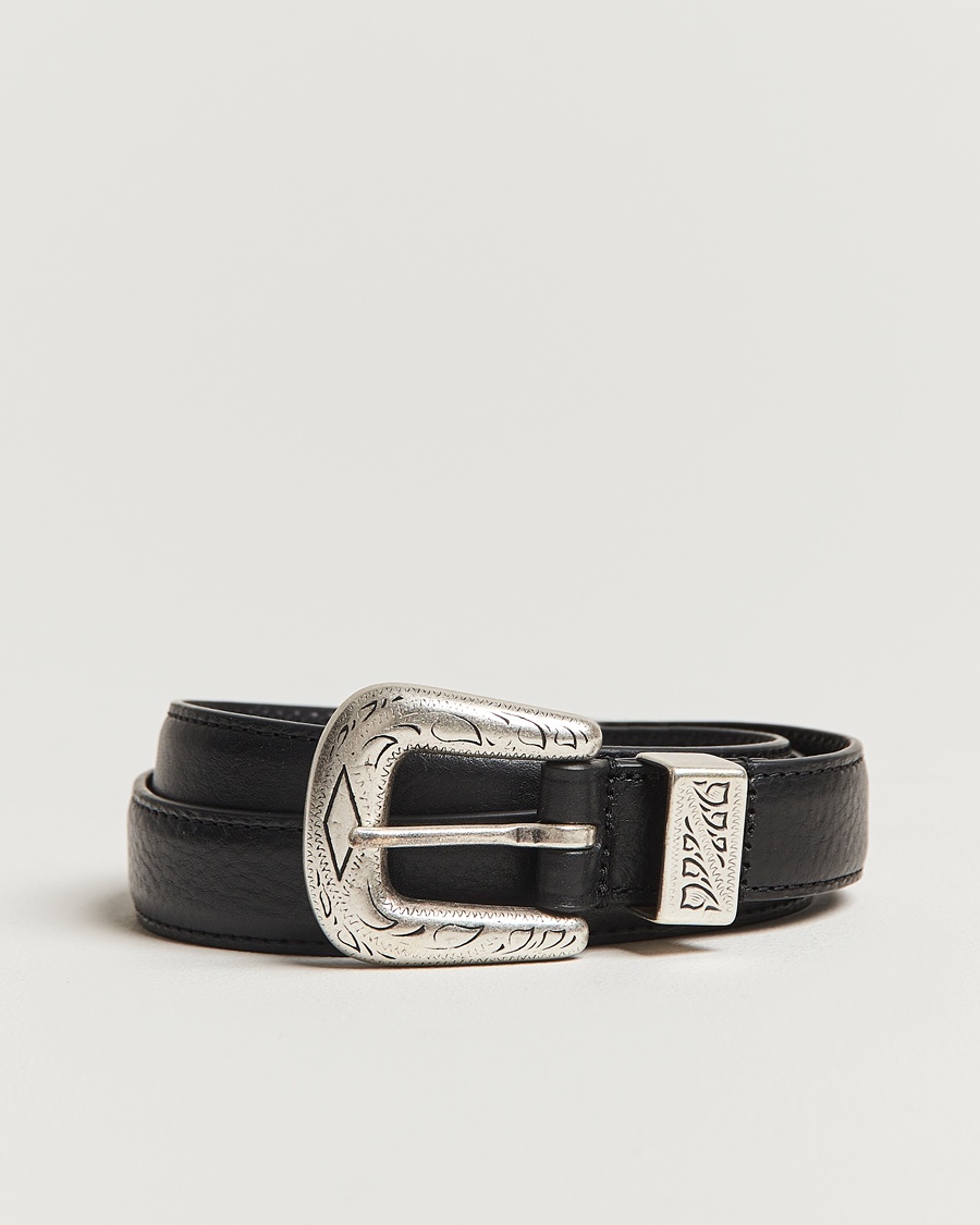 Anderson's Grained Western Leather Belt 2,5 cm Black – Noir