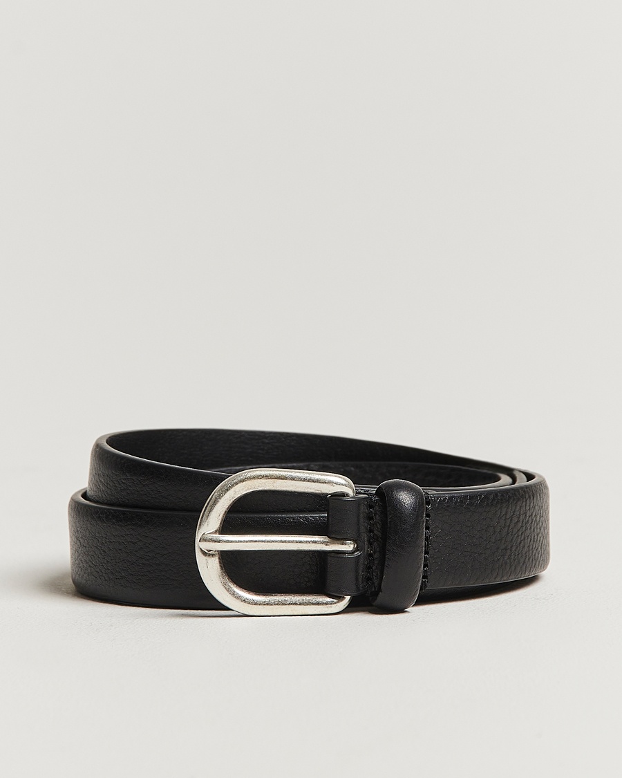 Anderson's Grained Leather Belt 2,5 cm Black – Zwart