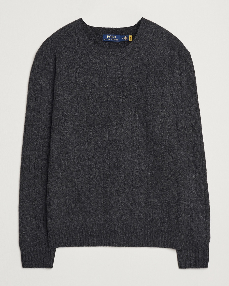 Polo Ralph Lauren Wool/Cashmere Cable Crew Neck Dark Granite Heather – Gris