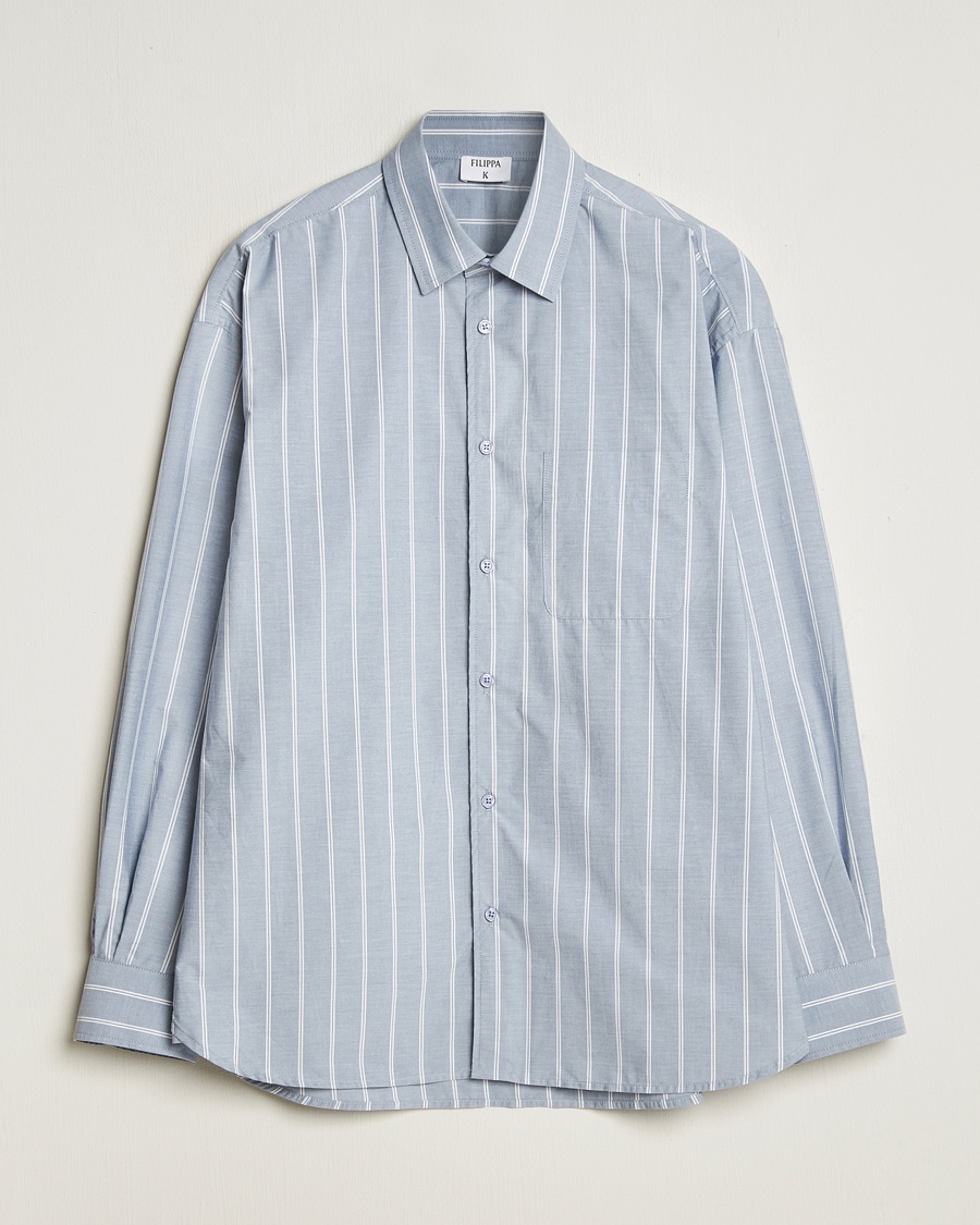 Homme | Soldes | Filippa K | Striped Cotton Poplin Shirt Blue/White