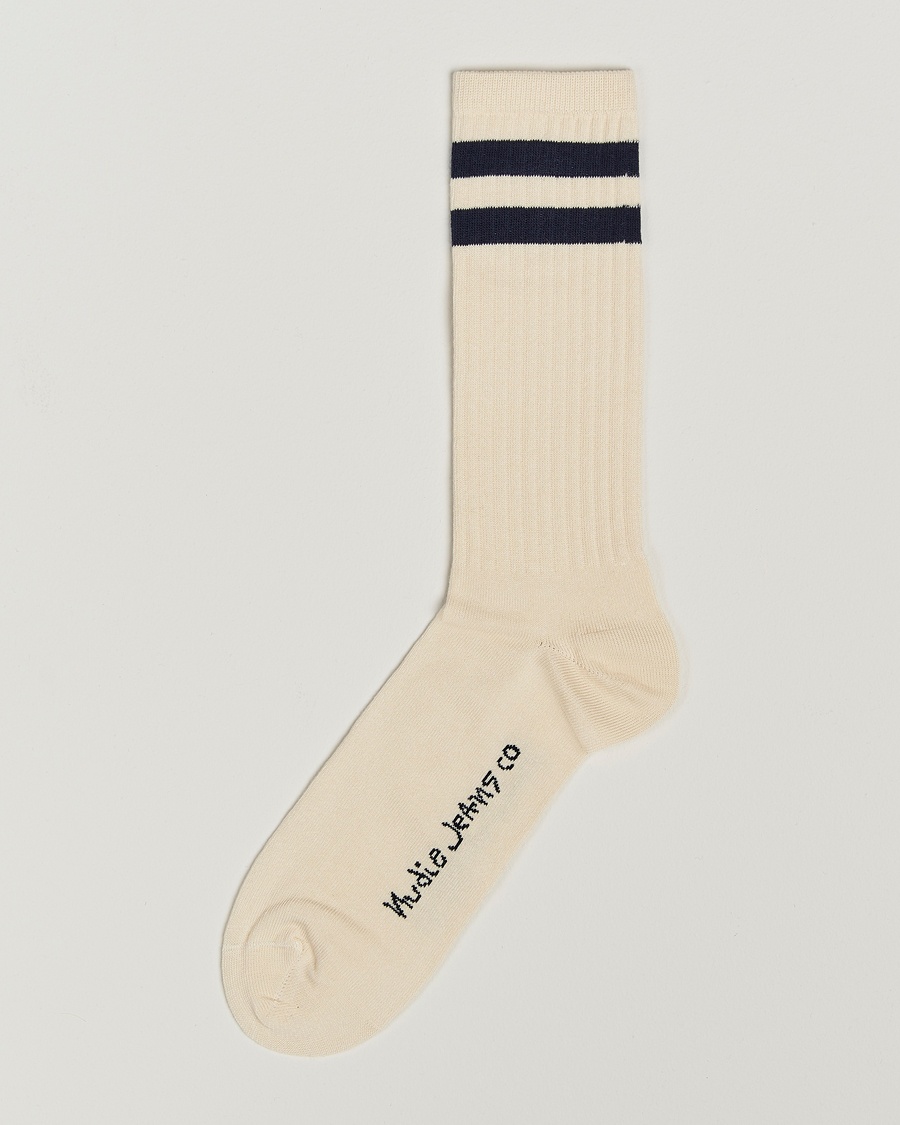 Nudie Jeans Amundsson Tennis Socks Off White/Navy – Blanc