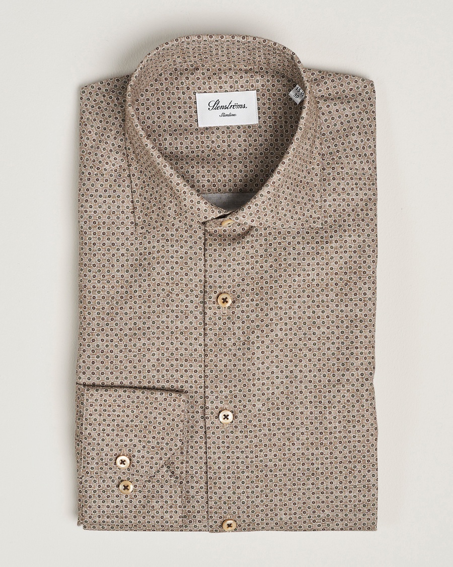 Homme | | Stenströms | Slimline Brushed Printed Cut Away Shirt Beige