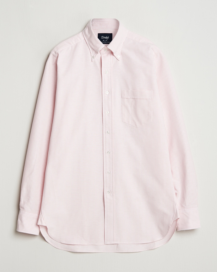 Drake's Striped Button Down Oxford Shirt Pink – Roze