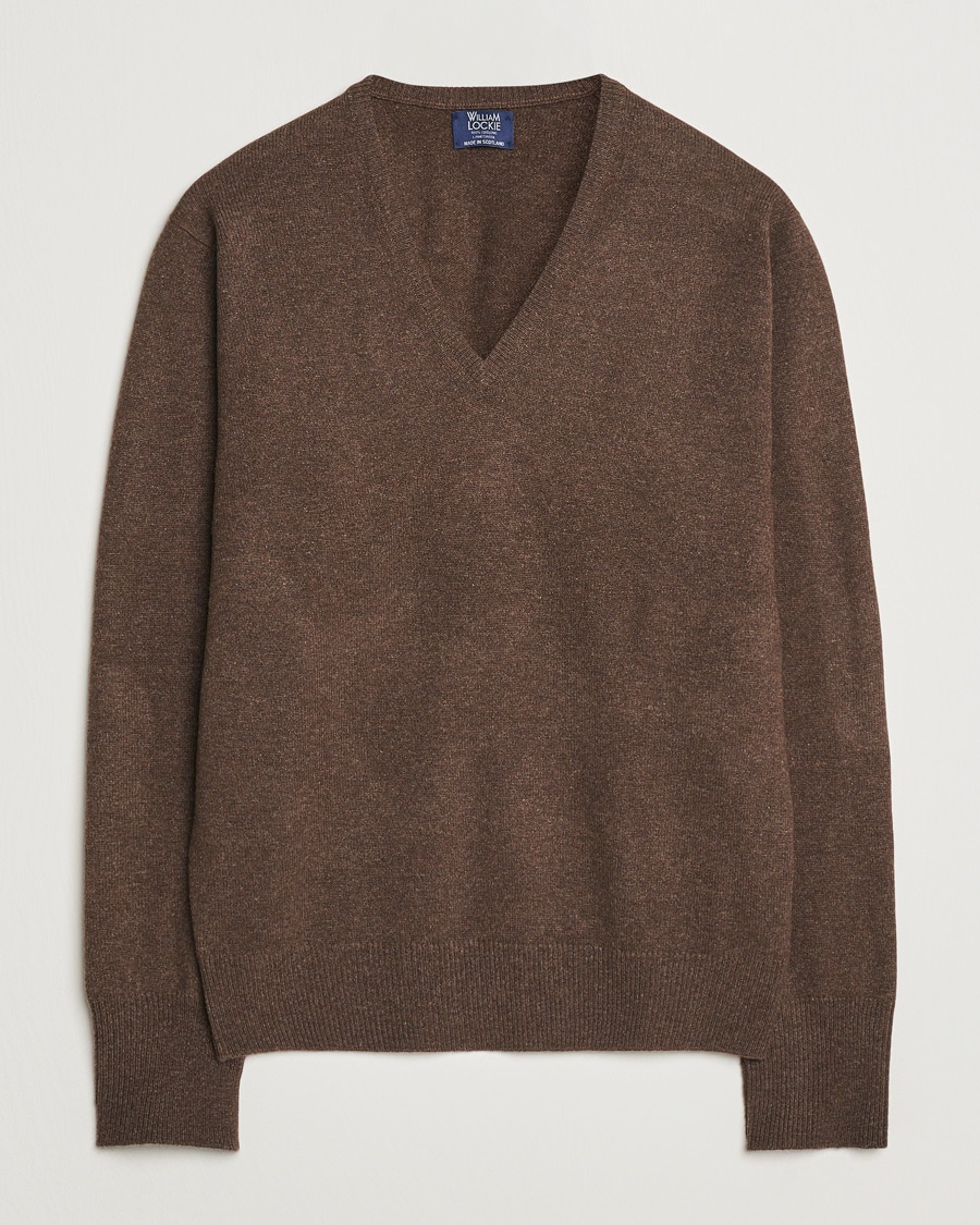 William Lockie Rob Lambswool V-Neck Mocha – Marron