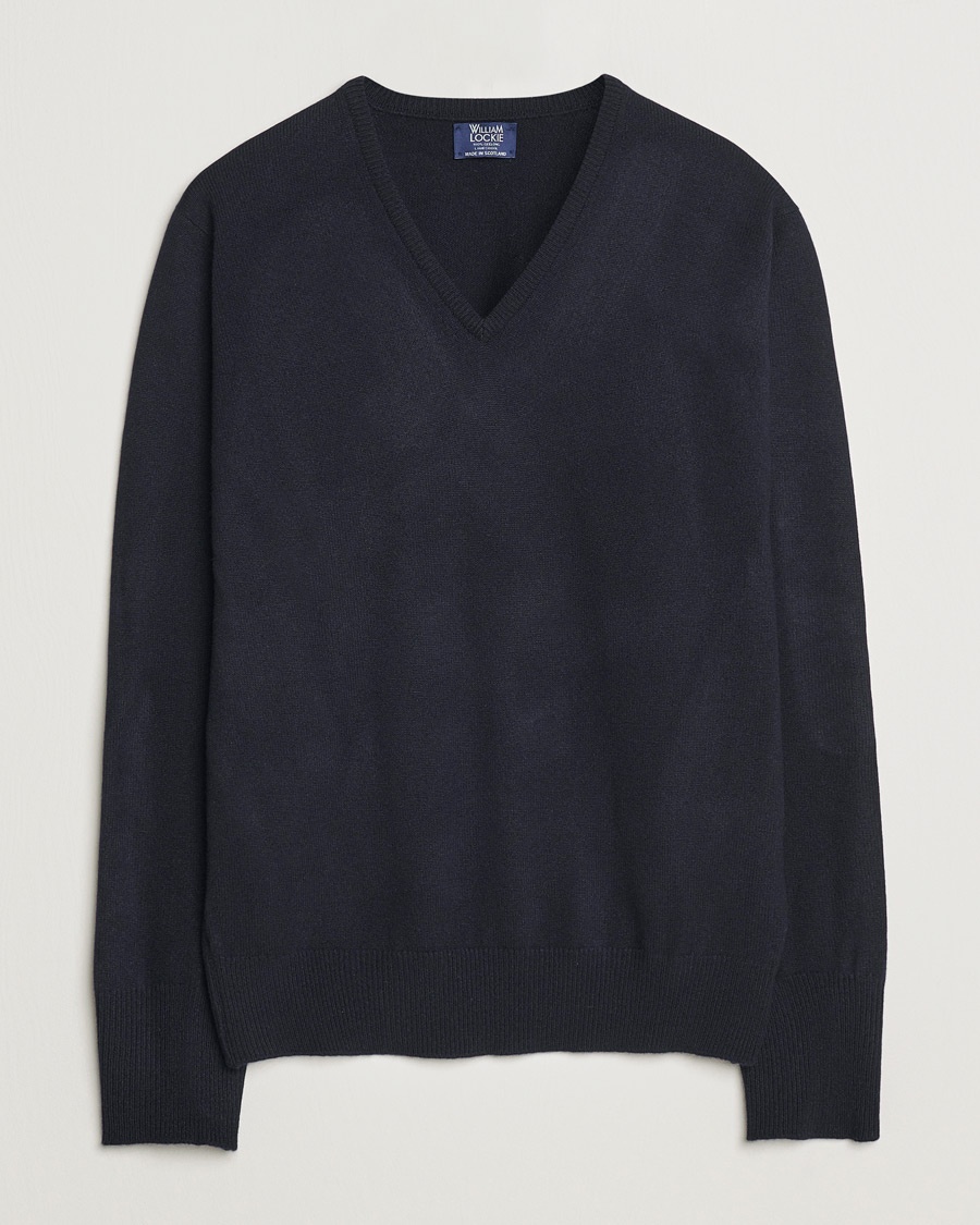 William Lockie Rob Lambswool V-Neck Navy – Bleu