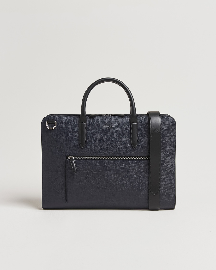 Smythson Ludlow Ultra Slim Brefcase With Zip Front Navy – Blauw