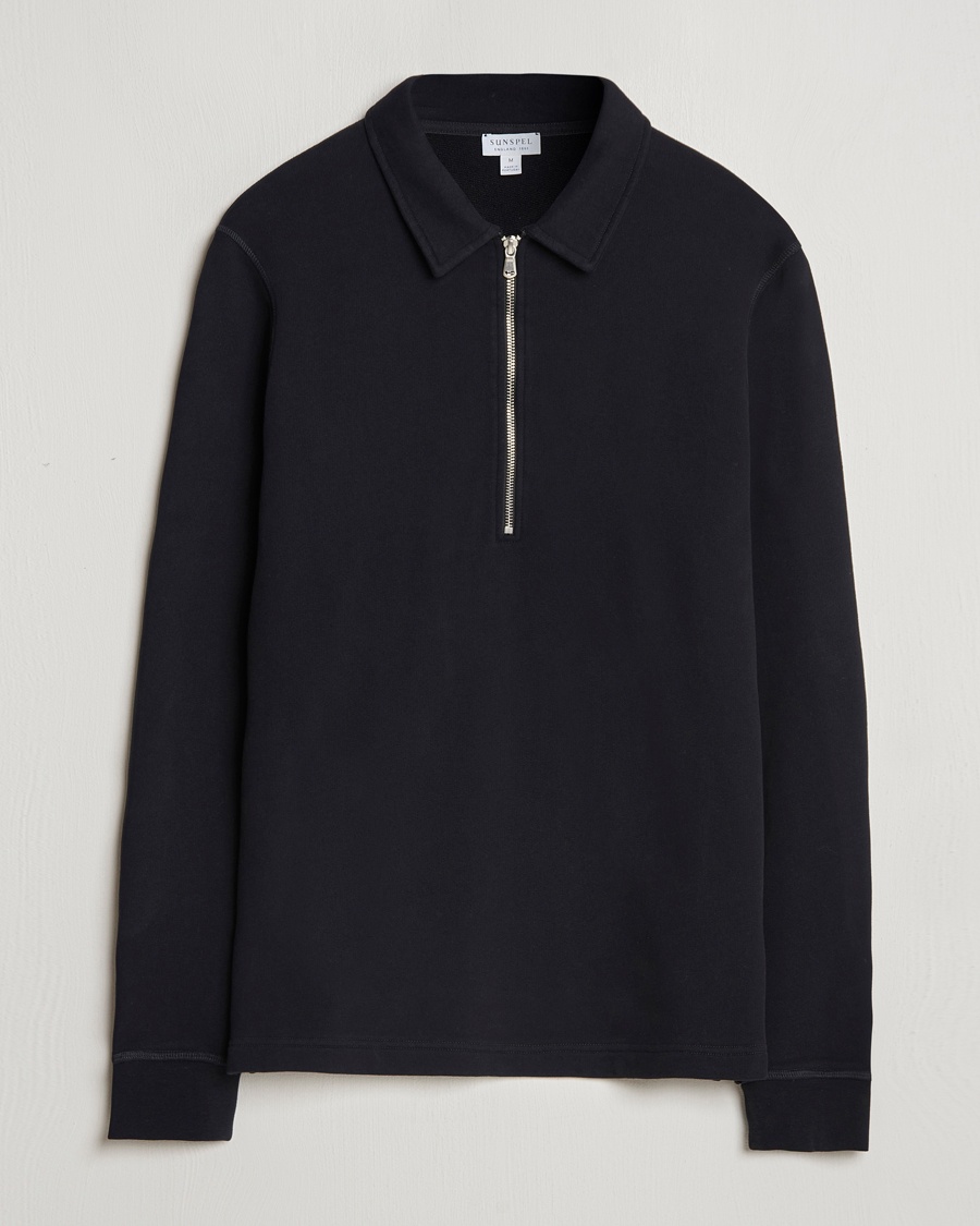 Homme | Half-zip | Sunspel | Zip Loopback Sweatshirt Polo Black