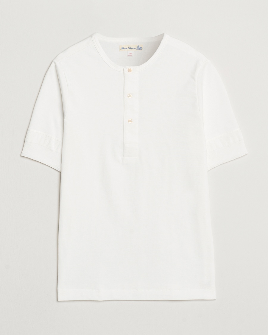 Homme | | Merz b. Schwanen | Short Sleeve Organic Cotton Henley White