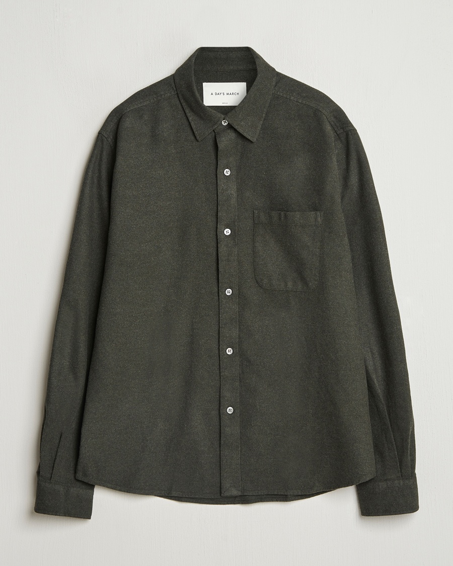 Homme | A Day's March | A Day's March Newark Flannel Shirt Dark Green