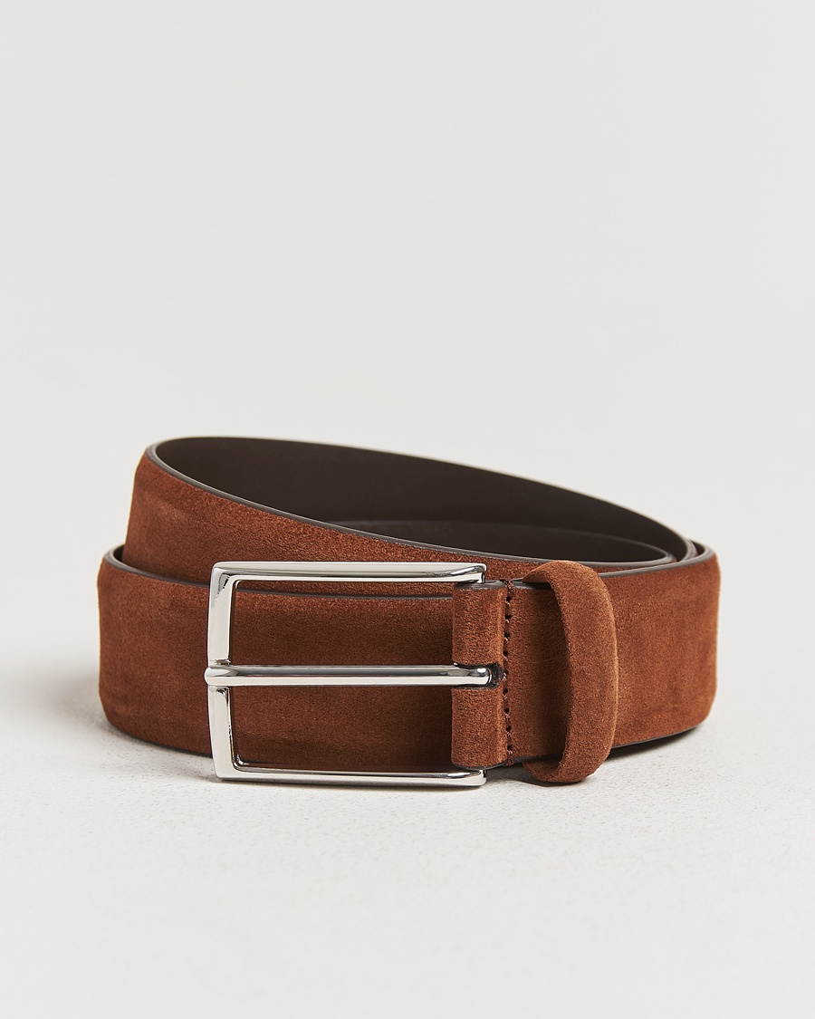 Anderson's Calf Suede 3,5 cm Belt Tobacco – Marron
