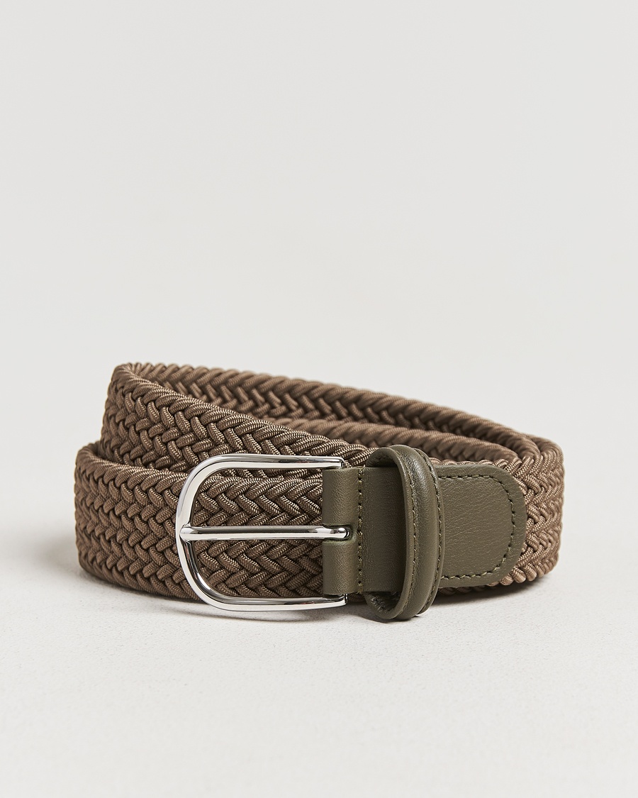 Anderson's Stretch Woven 3,5 cm Belt Khaki – Vert