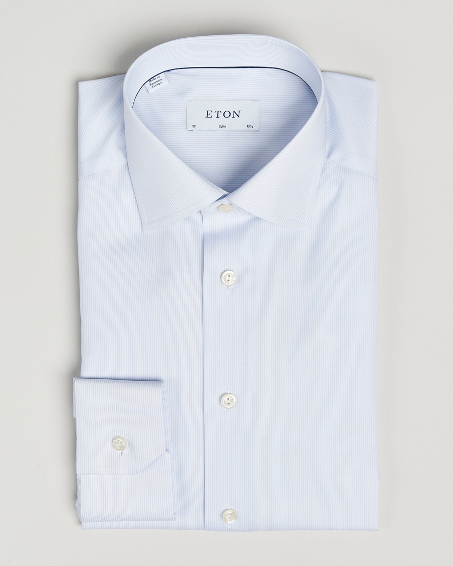 Homme | | Eton | Slim Fit Twill Hairline Stripe Shirt Blue/White