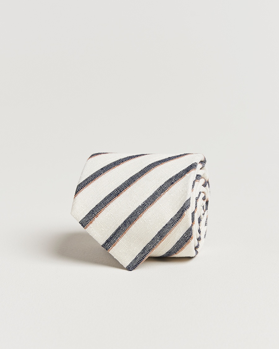 Homme | Cravates | Amanda Christensen | Silk Shantung Striped 8cm Tie Cream