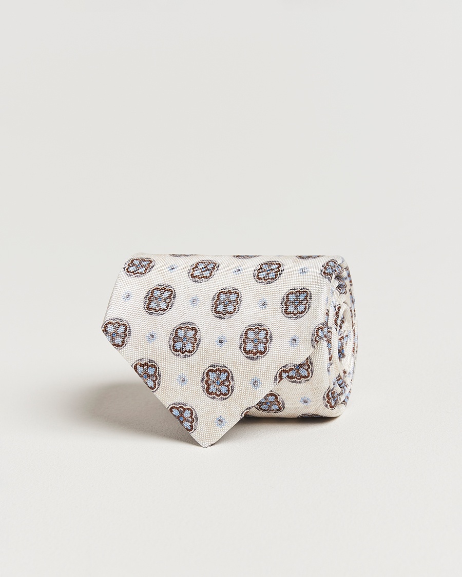 Homme | Cravates | Amanda Christensen | Silk Oxford Printed Flower 8cm Tie Cream