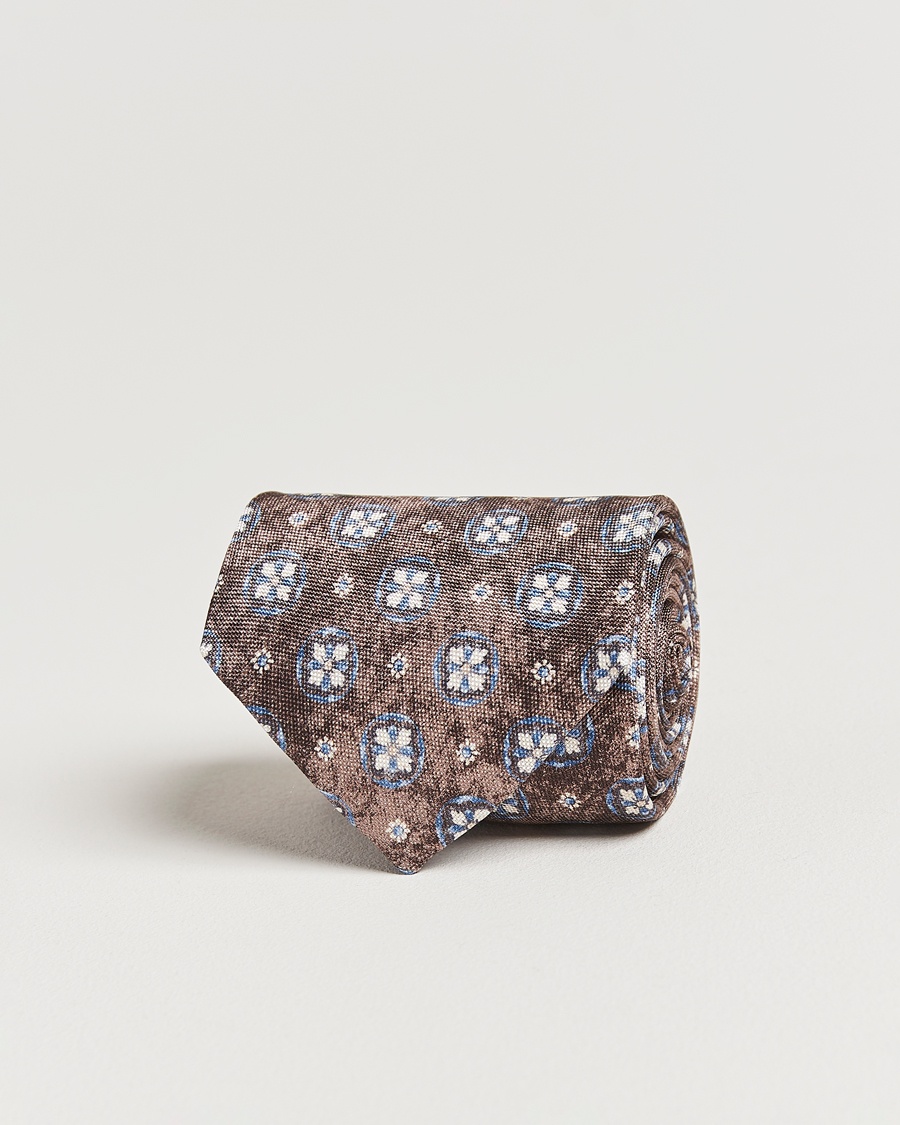 Homme | Cravates | Amanda Christensen | Silk Oxford Printed Flower 8cm Tie Brown