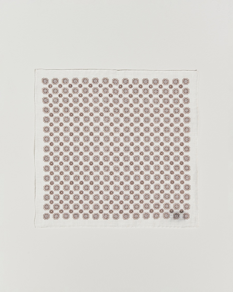 Heren | Business & Beyond - Formal | Amanda Christensen | Linen Printed Medallion Pocket Square Cream
