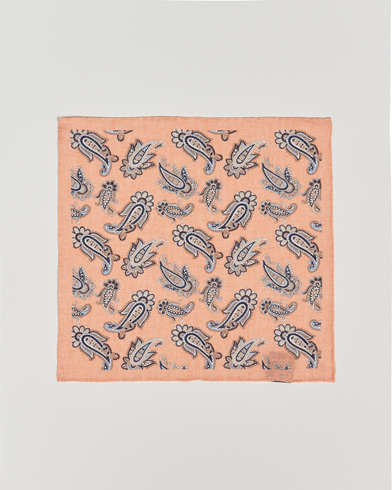 Heren | Business & Beyond - Formal | Amanda Christensen | Linen Printed Large Paisley Pocket Square Orange