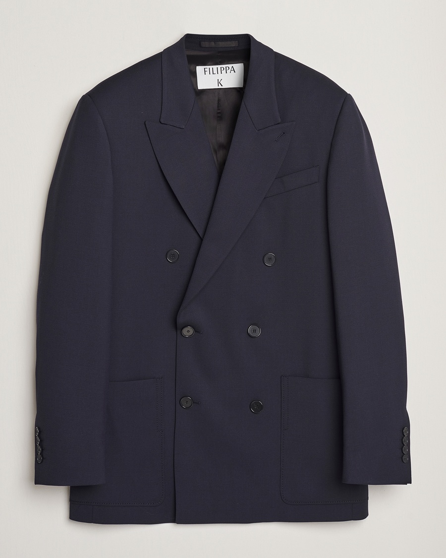 Heren | Blazers | Filippa K | Patch Pocket Double Breasted Blazer Navy