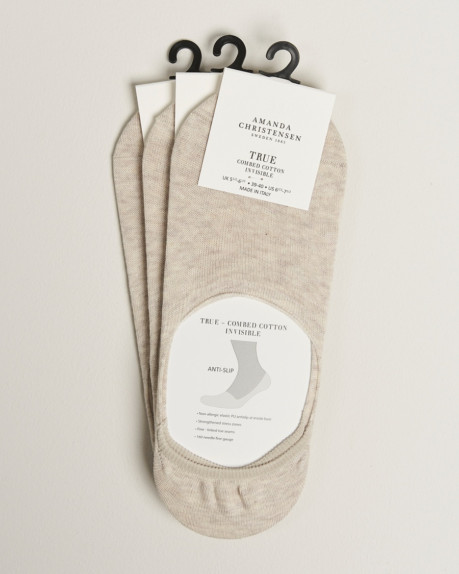 Amanda Christensen 3-Pack True Cotton Invisible Socks Sand Melange – Beige